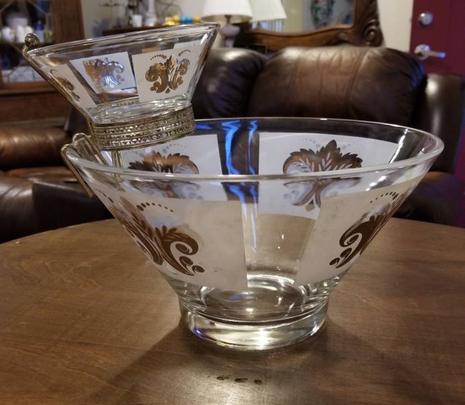 Vintage Anchor Hocking Festive Chip and Dip set with bracket. Etsy