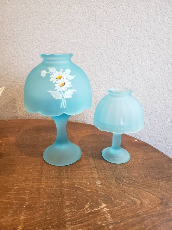Set of 2 Westmoreland Frosted Blue Fairy Lamps Etsy
