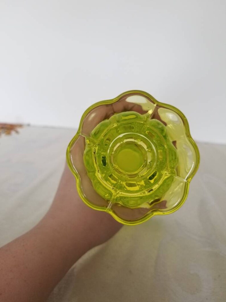 Vintage Yellow Vaseline Glass Mosser Candlestick Holder Etsy