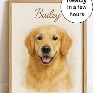 Custom Golden Retriever Portrait from Photo – Digital Dog Art Print – Personalized Pet Memorial or Gift for Dog Lovers