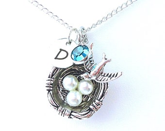 Birds Nest Chain Necklace-Family Jewelry, Gift For Mother, Grandmother, Mom Duaghter, Grandma Granddaughter-Mother's Day-Initial Birthstone