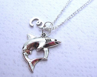 Antique Silver Shark Charm Necklace - Shark Jewelry, Shark Gift - Sea Animal, Ocean Theme - Birthstone Available - Custom Shark Necklace