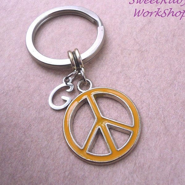 Big Enamel Peace Sign Key Chain - Initial Birthstone - Big Peace Pendant, Peace Charm -  Inspiration Gift, Encourage Gift - Special Gift