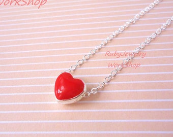 Fashion Red Heart Chain Necklace -  Classic Style, Simple Heart, Valentine's Day Gift, Wedding Jewelry, Anniversary Gift, Women, Girls