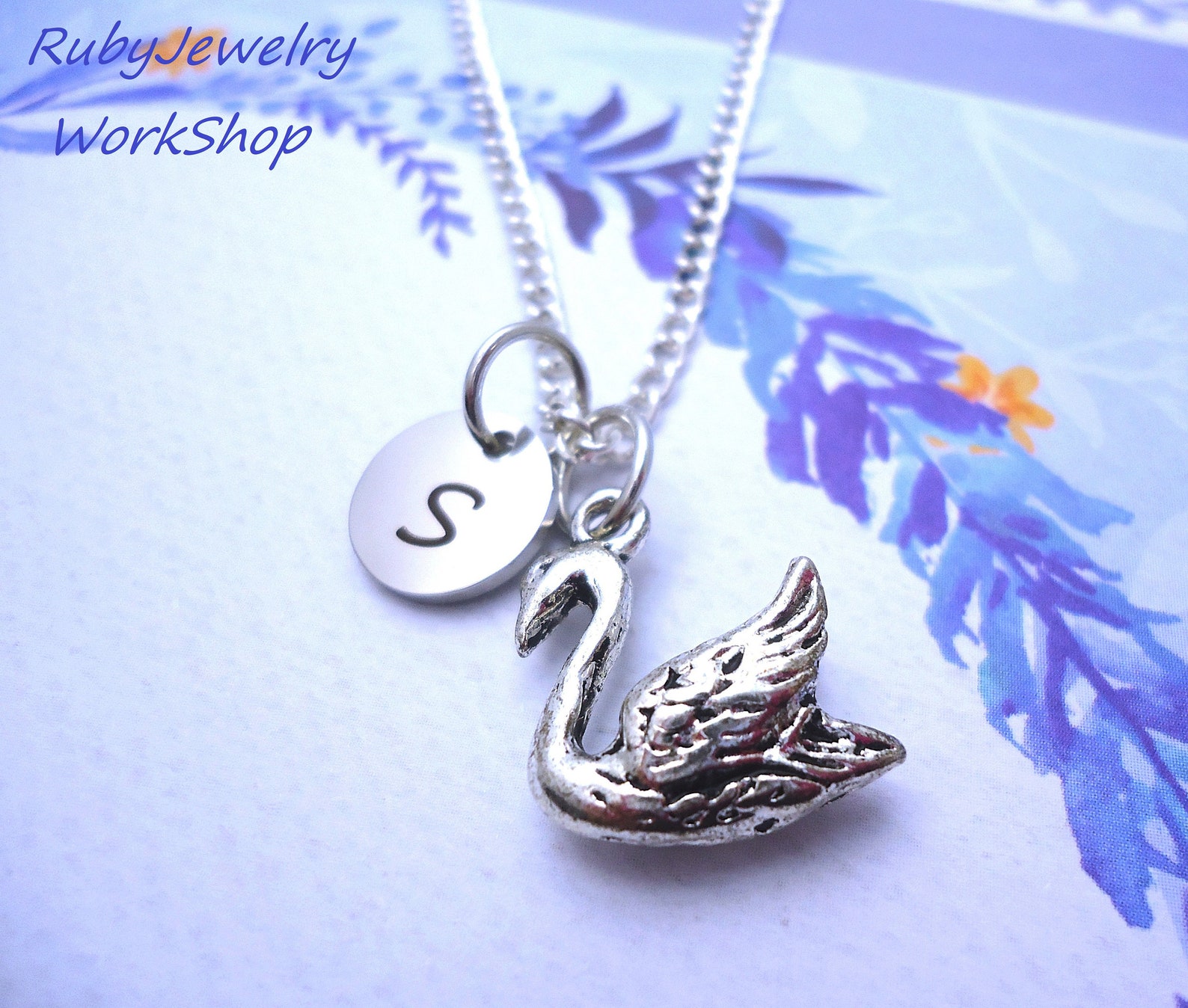 Custom 3D Swan Chain Necklace Birthstone Available Initial - Etsy