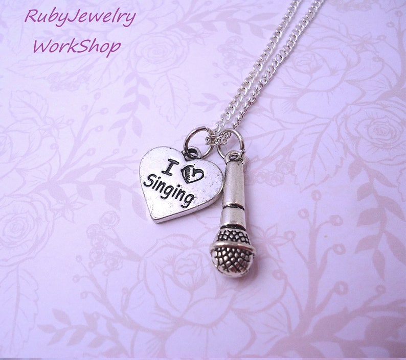 I Love Singing & Microphone Chain Necklace Initial Etsy