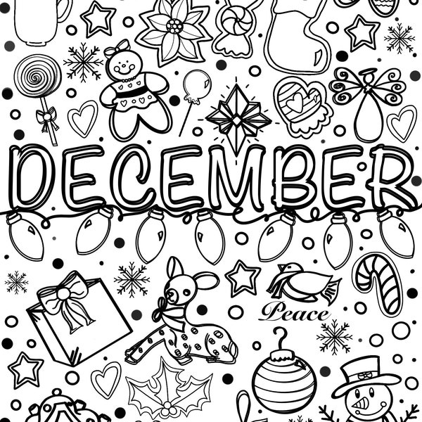 2024 Hand-drawn Winter, December, January, February, Coloring Pages, Seasonal, Winter Time, Valentines Color Sheets, Month Color Sheets