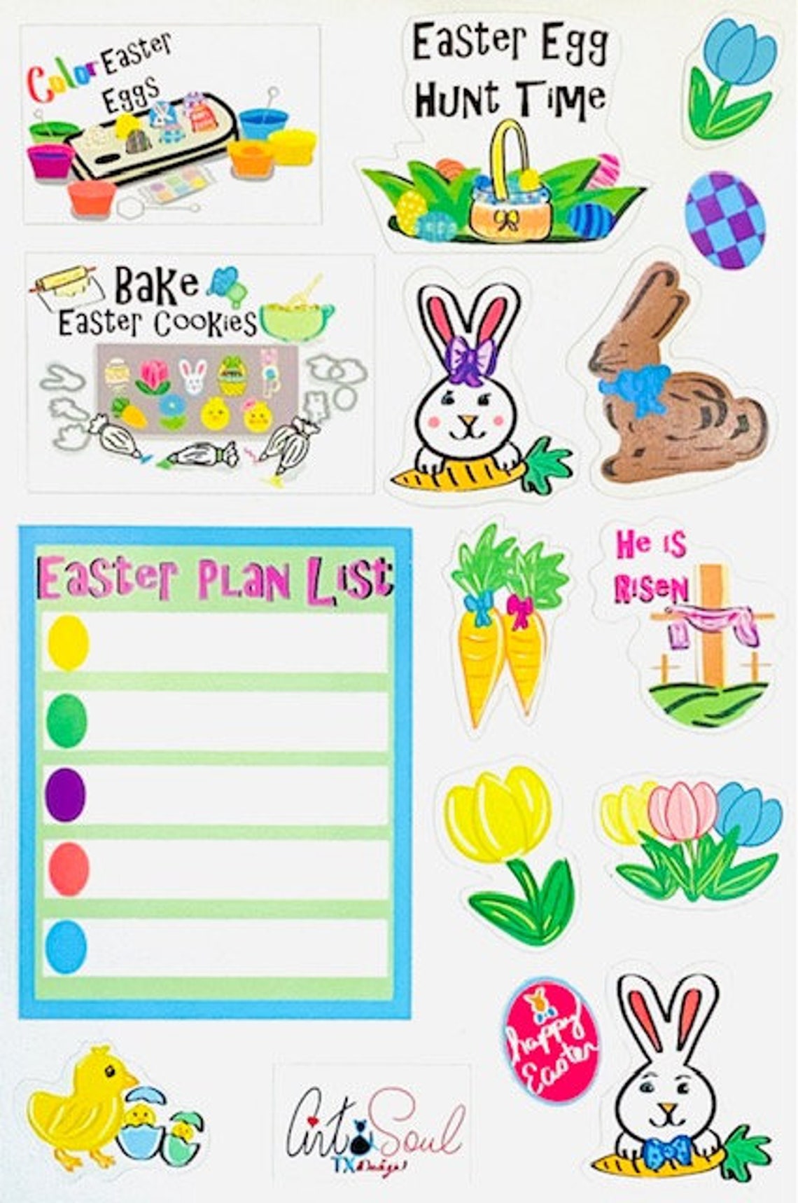 Happy Easter Sticker Pack Easter Stickers Easter Basket Etsy