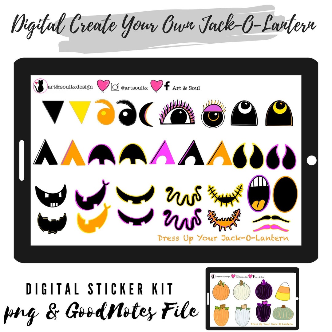 Jack-o-lantern Digital Sticker Kit: Hand-drawn Pngs (goodnotes File) - Etsy