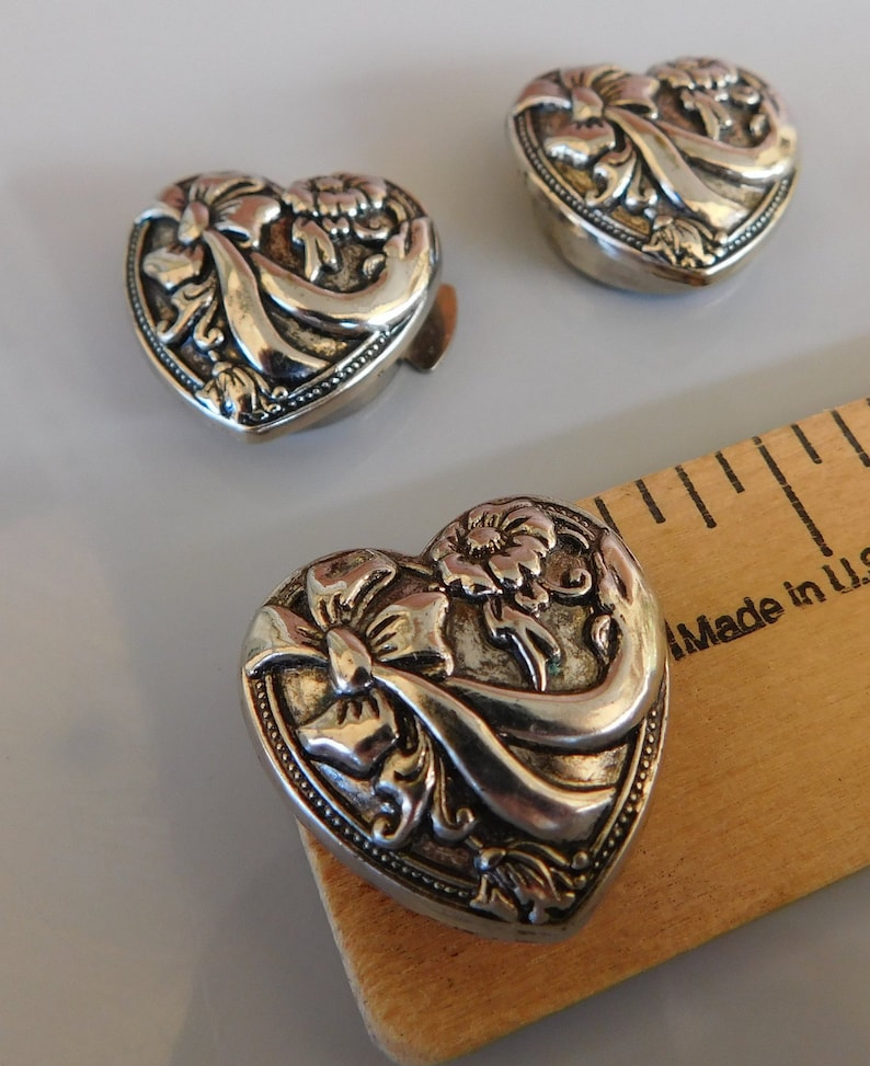 Beautiful Vintage Set of 3 Heart Shaped Silver Tone Button Covers