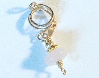 Loc Jewelry Rose Quartz 14K Gold Filled Adjustable Dread Bead Charm Jewel Dreadlock Accessories Gemstone Schmuck Bridal Hair