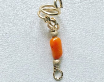 Loc Jewelry Orange Coral 14K Gold Filled Adjustable Dreadlock Jewel Dread Bead Schmuck