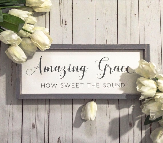 Framed Amazing Grace Hymn Sign Scripture Wall Art Christian Farmhouse Home Decor Rustic Chrstian Song Lyric Sign