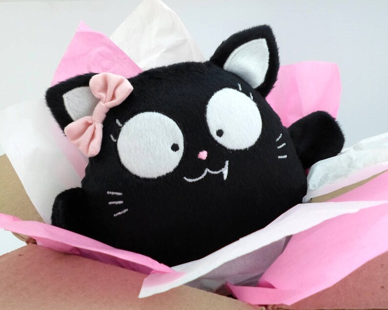 Black Cat Girl Boy Plush Toy decor nursery baby custom Cute Goth stuff love heart plushies name Birthday kitten animal guyuminos