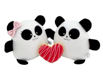 KLEINE Panda Bär Paar Spielzeug nettes Geschenk Kuscheltiere personalisierte Hochzeit Jahrestag Dekor Herz Stofftier Liebe Name Braut Kawaii Guyuminos