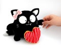 Black Cat Girl Boy Plush Toy decor nursery baby custom Cute Goth stuff love heart plushies name Birthday kitten animal guyuminos