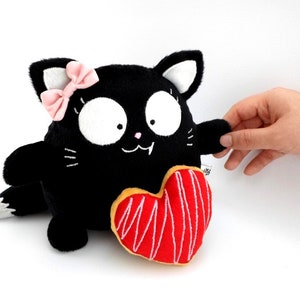 Black Cat Girl Boy Plush Toy decor nursery baby custom Cute Goth stuff love heart plushies name Birthday kitten animal guyuminos