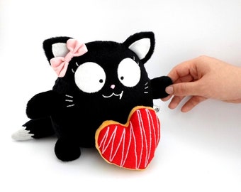 Black Cat Girl Boy Plush Toy decor nursery baby custom Cute Goth stuff love heart plushies name Birthday kitten animal guyuminos