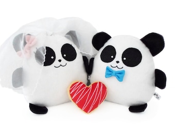 Big Panda Bear Couple Plush Toy Wedding Anniversary Gift Personalized plushies decor Soft Gift day heart veil stuffed animal love guyuminos