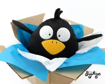 Black Raven boy girl plushie stuff toy decor gift personalized name crow nursery baby day animal goth dark heart love Halloween guyuminos