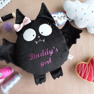 Bat vampire boy girl plushie toy name personalized decor goth dark love black heart kawaii nursery animal baby Halloween xmas gift guyuminos image 3