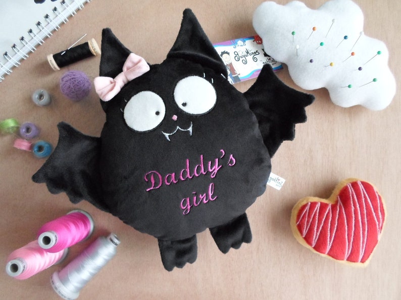 Bat vampire boy girl plushie toy name personalized decor goth dark love black heart kawaii nursery animal baby Halloween xmas gift guyuminos image 3