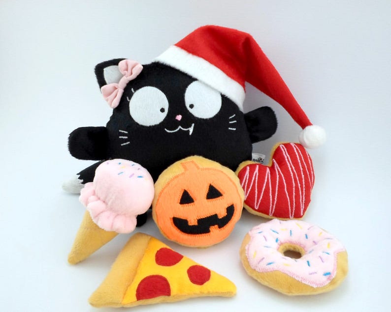 Black Cat Girl Boy Plush Toy decor nursery baby custom Cute Goth stuff love heart plushies name Birthday kitten animal guyuminos