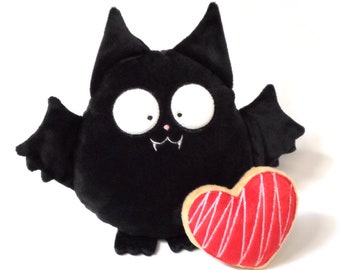 Bat vampire boy girl plushie toy name personalized decor goth dark love black heart kawaii nursery animal baby Halloween xmas gift guyuminos