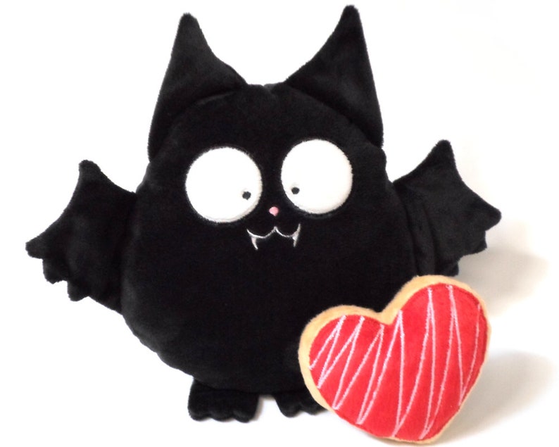 Bat vampire boy girl plushie toy name personalized decor goth dark love black heart kawaii nursery animal baby Halloween xmas gift guyuminos image 1