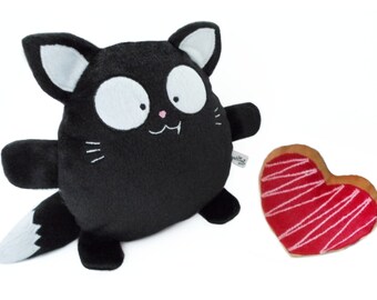 Black Cat boy girl plushie toy name personalized decor goth dark love heart kawaii nursery kid animal baby halloween xmas gift guyuminos