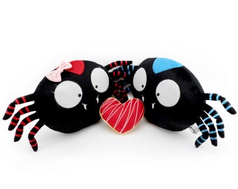 Valentines Spider Couple Plushies stuffed Toy personalized name anniversary wedding heart black animal gift baby decor love gothic guyuminos