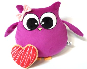 Owl Purple Girl or Blue Boy Plushies stuff Toy custom name anniversary gift Cute nursery decor Birthday animal baby heart love kid guyuminos