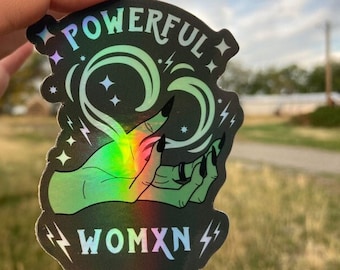 Sticker Powerful Woman  | 2.4” x 3” Die Cut Holographic Rainbow Stickers | Witchy Womxn, Witch Feminist | Women + Feminism