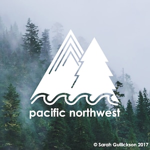 Vinyl Decal for Car Laptop Bottle | Pacific Northwest PNW | Mountains, Evergreens, Sound