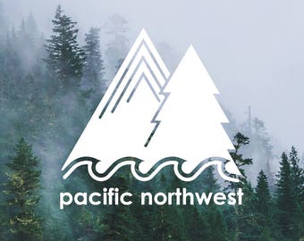 Decalcomania in vinile per bottiglia per auto portatile / Pacifico nordoccidentale PNW / Montagne, sempreverdi, suono