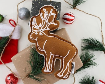 Stuffed Reindeer | Caribou Christmas Gift for Kids | Children's Screen printed Felt and Fleece Present | Holiday, Winter, Seasonal