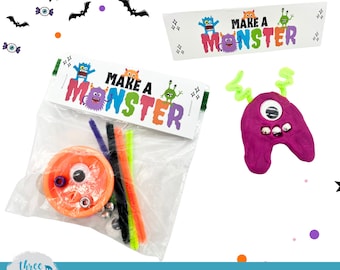 モンスターバッグのトッパーを印刷して作ろう | キャンディーを使わないハロウィンのお菓子 | 教室のパーティーの記念品 | ハロウィン工作キット | すぐにダウンロード
