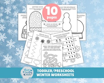 幼児・未就学児向け冬のワークシート｜未就学児向けワークブック｜細かい運動能力の練習｜冬の未就学児向けぬり絵