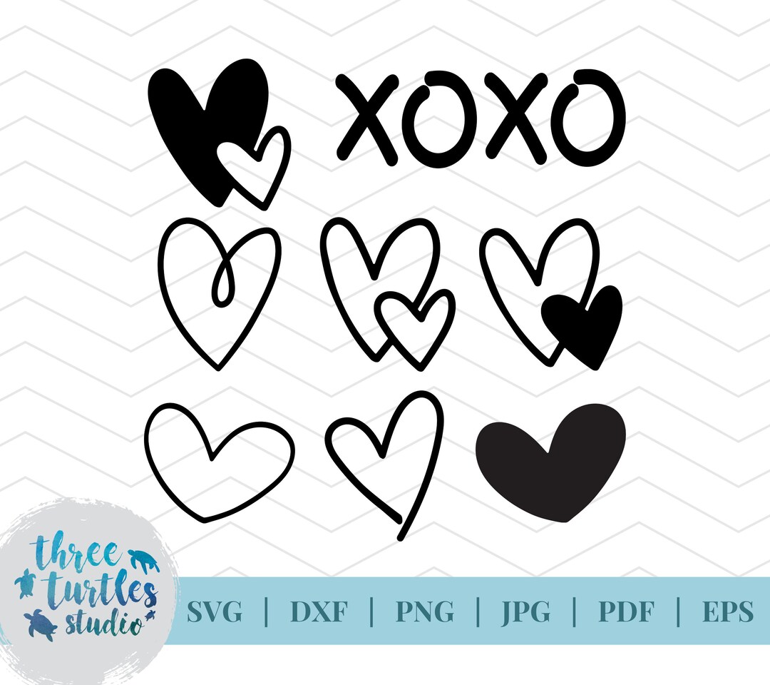 Hand Drawn Hearts Svg Cut File, Valentines Day Svg, Hearts Svg, XOXO ...