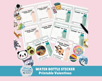 ウォーターボトル用バレンタインステッカー | クラス用バレンタインステッカー | 幼稚園児・小学生・中学生向け教室用バレンタインステッカー | キャンディー以外のバレンタイン交換