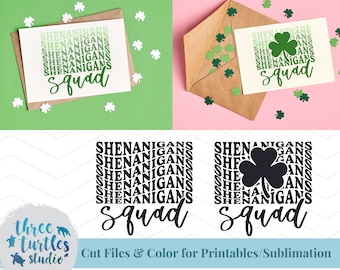 Shenanigans Squad SVG カットファイル、聖パトリックデー SVG、シャムロック SVG、クリカット用、シルエット用、聖パトリックデー デジタルファイル、セントパティーズ SVG