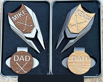 Personalized Wood Golf Ball Marker & Divot Tool Set