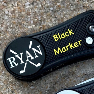 Gepersonaliseerde golfsprinkler en balmarkering, gegraveerd kerstcadeau Zwart