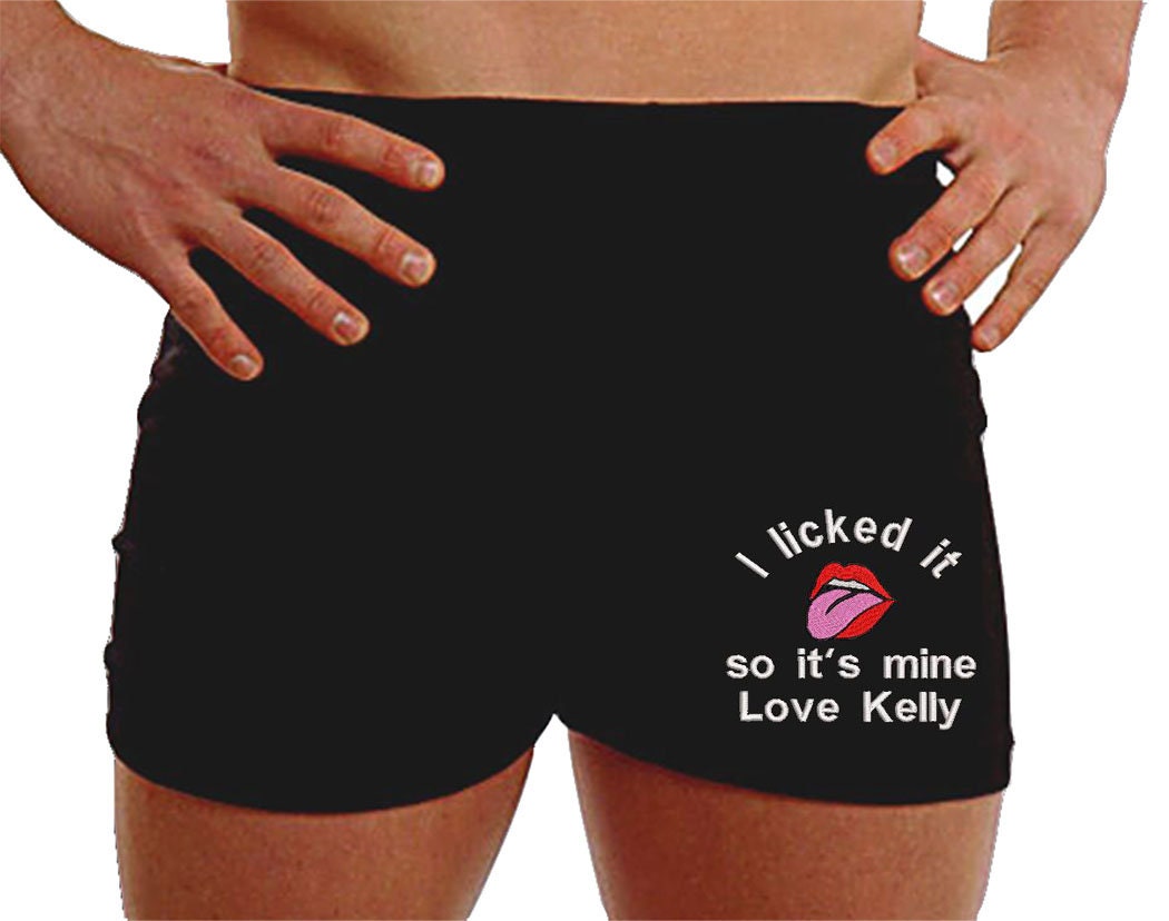 Image of Personalised Boxers For Him On Wedding Anniversary Gift Ideas Any Message With Lips & Tongue Motif Naughty Present Mens Gifts Hubby