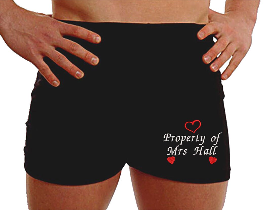 Image of Custom Happy 2nd Wedding Anniversary Gift For Husband Him Personalised Boxer Shorts Own Message 3 Heart - Leg