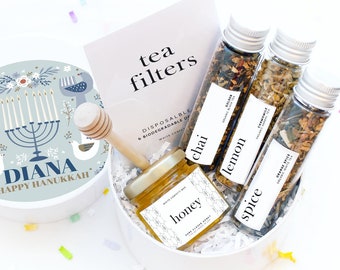 Hanukkah Gift Set Mini - Tea Honey Gift Box - Hanukkah Gift Ideas - Holiday Gift Idea - Happy Hanukkah Gift - Personalized Hanukkah Gift