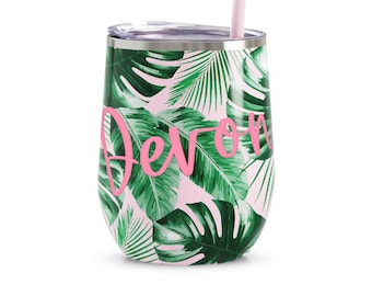 Palms Wine Tumbler - Wine Tumbler - Personalized Tumbler - Birthday Gift - Bachelorette Party Favor - Gift for Her - Custom Wine Tumbler