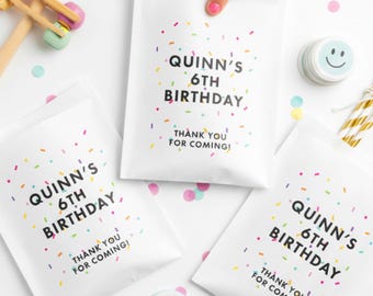 Birthday Sprinkles - White Kraft Paper Favor Bags - Treat Cookie Bags - Fully Customizable - 6" x 8" Flat Bags - Greaseproof