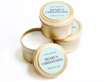 Christening Favors - Baptism Favors -  Custom Candle Favors - Inexpensive Favors - Personalized Favors - Bulk Candles - Gold Candle Tins