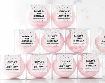 Personalized Kids Bath Bomb Favor - 4.5 oz Bath Bomb in Clear Box - Custom Birthday Party Favor - Spa Party Goodie Bag Gift